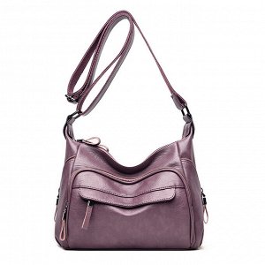 Женская мягкая сумка почтальонка из эко кожи, с широким ремешком и накладным карманом, цвет фиолетовый