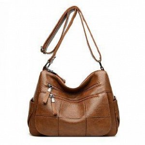 Женская сумка почтальонка из эко кожи, с большими отделениями и декоративными строчками, цвет коричневый