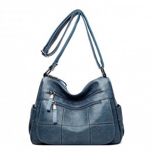 Женская сумка почтальонка из эко кожи, с большими отделениями и декоративными строчками, цвет синий