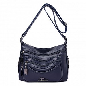 Женская мягкая сумка почтальонка из эко кожи, с широким ремешком и декоративными металлическими пуллерами, цвет синий