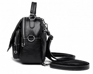 Женский рюкзак из эко кожи, рюкзак-сумка с декоративными пряжками, цвет черный