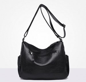 Женская сумка почтальонка из эко кожи, с большими отделениями и декоративными строчками, цвет черный