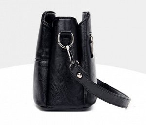 Женская сумка почтальонка из эко кожи с двумя ремешками, цвет черный