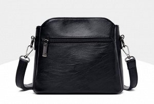 Женская сумка почтальонка из эко кожи с двумя ремешками, цвет черный