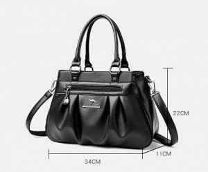 Женская повседневная сумка из эко кожи, с боковым карманом и складками, цвет черный
