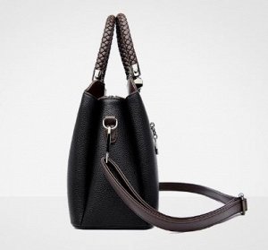 Женская повседневная сумка из эко кожи с декорированными ручками, цвет черный