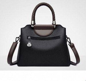 Женская повседневная сумка из эко кожи с декорированными ручками, цвет черный