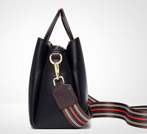 Женская повседневная сумка из эко кожи с широким ремнем и декоративными ручками, цвет светло-серый
