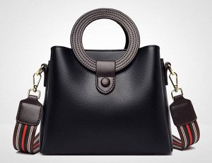 Женская повседневная сумка из эко кожи с широким ремнем и декоративными ручками, цвет светло-серый