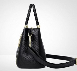 Женская повседневная сумка из эко кожи с декоративными молниями, цвет черный