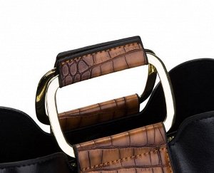 Женский комплект сумок "3 в 1" из эко кожи с принтом, цвет темно-коричневый