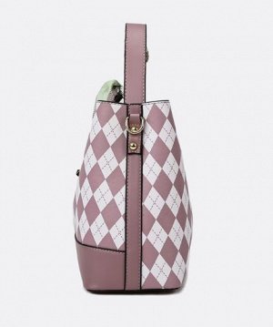 Женский комплект сумок "3 в 1" из эко кожи с принтом "ромб" и лентой, цвет принта белый, фиолетовый