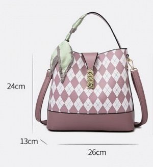 Женский комплект сумок "3 в 1" из эко кожи с принтом "ромб" и лентой, цвет принта белый, коричневый