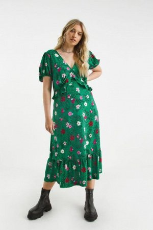 Супермягкое зеленое платье миди с цветочным принтом Simply Be