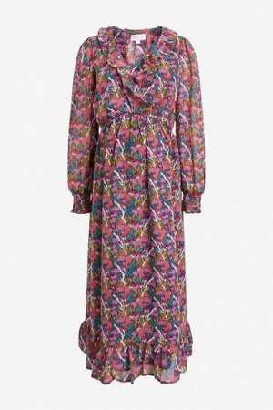 Платье миди с разноцветным цветочным принтом и запахом спереди (для беременных)