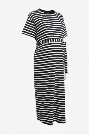 Трикотажное платье-миди с короткими рукавами для беременных в черно-белую полоску