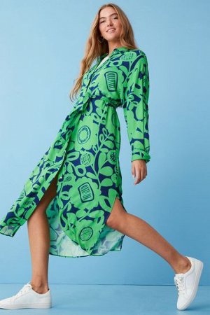 Синий/зеленый/принт – платье миди Scion с крупным цветочным принтом