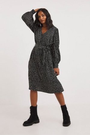 Свободное платье Jd Williams с объемными рукавами в горошек, поясом, карманами и окантовкой, черное/монохромное