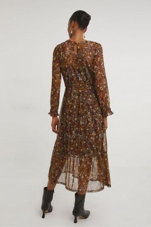 Коричневое платье-комбинация с цветочным принтом и присборенной талией Jd Williams