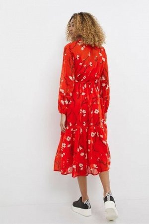 Красное свободное платье макси с цветочным принтом JD Williams