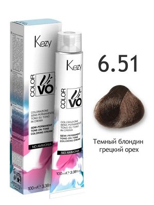 Краска для волос без аммиака Кейзи 6.51 Kezy Color Vivo Темный блондин грецкий орех Kezy Color Vivo No Ammonia 100 мл Кези