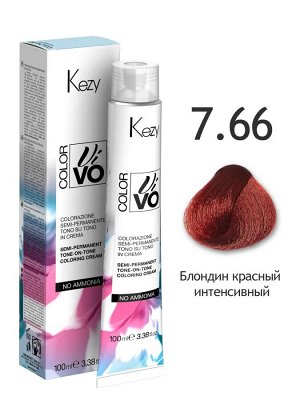 Краска для волос без аммиака Кейзи 7.66 Блондин красный интенсивный Kezy Color Vivo No Ammonia 100 мл Кези