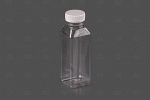 Бутылка 300мл горло d-38мм (15шт) квадратная с крышкой прозрачная (ПЭТ)