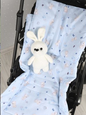 Комплект утепленный в коляску 2 предмета: матрасик и подушка шерсть цвет Голубой (мишка, ёжик)