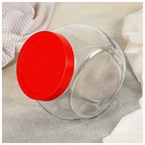 Банка, 1500 мл, для сыпучих продуктов, красная крышка, стекло, БЕЛЛА