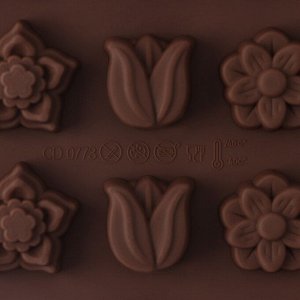 Форма для шоколада Доляна «Поляна», силикон, 20,5x10,5x1,5 см, 15 ячеек (2,3x2,3 см), цвет коричневый