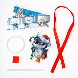 Алмазная мозаика на новый год с частичным заполнением для детей на подвеске «Пингвинчик», набор для творчества