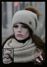 Вязаный комплект Соты(зима) лён без натурального помпона (вообще без помпона)