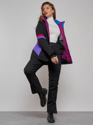 Горнолыжная куртка женская зимняя черного цвета 2201-1Ch