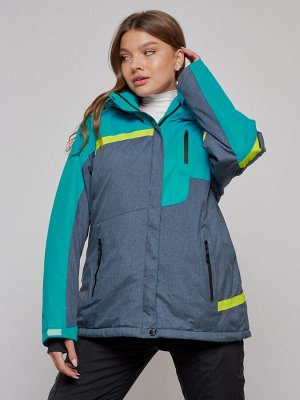 Горнолыжная куртка женская зимняя большого размера зеленого цвета 2282-1Z