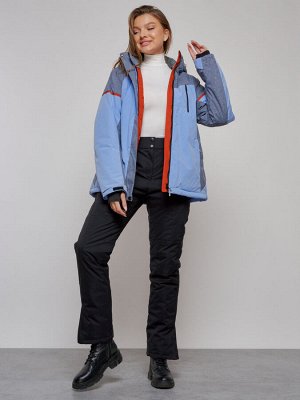 Горнолыжная куртка женская зимняя большого размера фиолетового цвета 2272-3F
