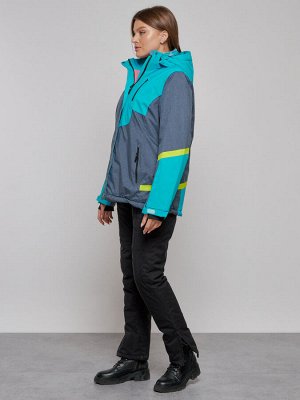 Горнолыжная куртка женская зимняя большого размера голубого цвета 2282-1Gl