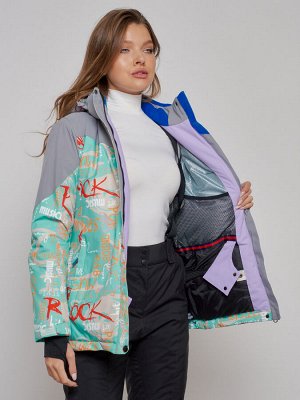 Горнолыжная куртка женская зимняя бирюзового цвета 2252Br