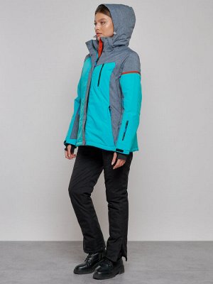 Горнолыжная куртка женская зимняя большого размера бирюзового цвета 2272-3Br