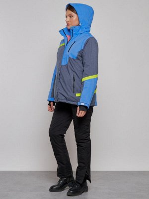 Горнолыжная куртка женская зимняя большого размера синего цвета 2282-1S