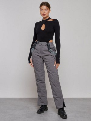 Полукомбинезон утепленный женский зимний горнолыжный серого цвета 526Sr