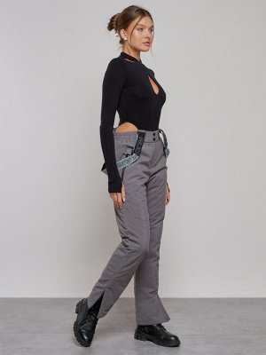 Полукомбинезон утепленный женский зимний горнолыжный серого цвета 526Sr