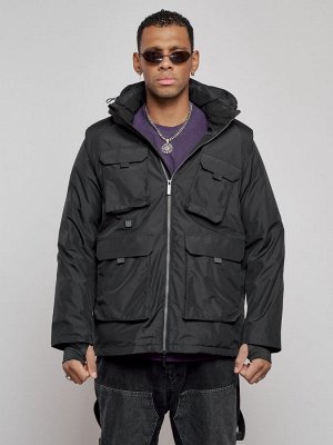 Куртка - жилетка трансформер с подогревом 2 в 1 мужская зимняя черного цвета 6668Ch