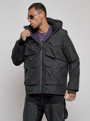 Куртка - жилетка трансформер с подогревом 2 в 1 мужская зимняя черного цвета 6668Ch