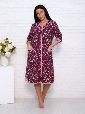 Халат женский на пуговицах с карманами, бордо (958-1)
