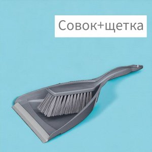 СОВОК С ЩЕТКОЙ (набор для уборки) 37 см, пластик (цвет серый)