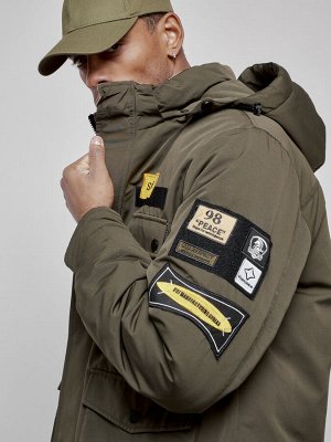 Куртка мужская зимняя с капюшоном молодежная цвета хаки 88905Kh