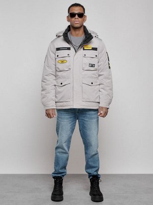 Куртка мужская зимняя с капюшоном молодежная серого цвета 88905Sr