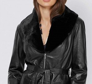 Кожаная куртка с иск. мехом, черная