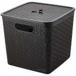 &quot;Keeplex&quot; Корзина для хранения пластмассовая &quot;Rattan&quot; 21л, 30х30х28см, квадратная, со съемной крышкой, темный каштан (Россия)
