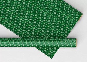 Новогодняя упаковочная бумага "Снежинки на зелёном"